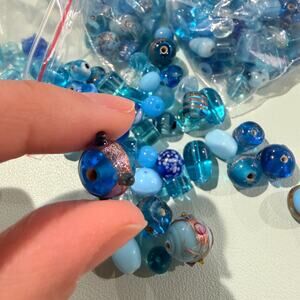Bead mix, 5 Bags, Lampworked Glass, Turquoise Blue Fancy Beads, 7x4mm-14x11mm